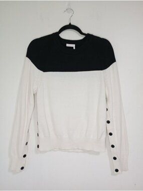 See By Chloe Sweater Button Sleeve   Womens Black White Contrast Sz L Cotton